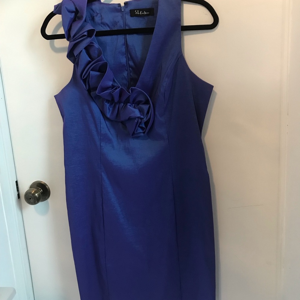 SL Fashions One Shoulder Dress in Vibrant Blue